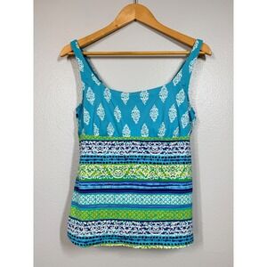 Lands End Tankini Swim Top Womens 10 Blue Floral Geometric Underwire Adjustable